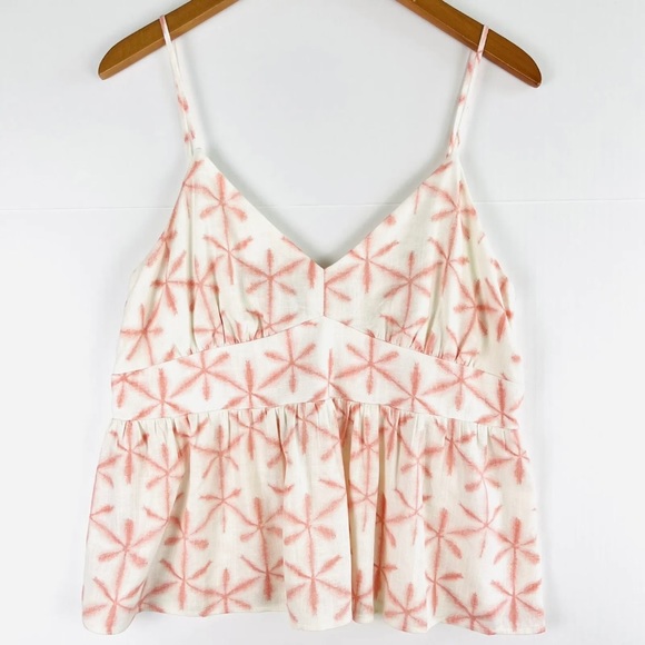 Loft Cami Tank Top Large Petite Linen Blend Cream Pink Stars Boho Baby Doll NWT - Picture 10 of 10